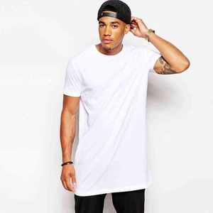 2022 Vit Casual Long Size Mens Hip Hop Tops Streetwear Extra Long Tee Shirts för Män Longline T shirt Kortärmad Tshirt G220223