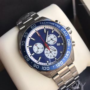 Zegarek Zegarek Zegarek 43mm Ruch Kwarcowy Męskie Mody Blue Dial Stal Stal Pasek Wysokiej Jakości