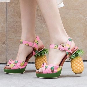 Cute Pineapple Heel Women Sandals Printing Summer Platform Shoes Woman Wedding Dress Shoes High Heels Stiletto Valentine r7I6