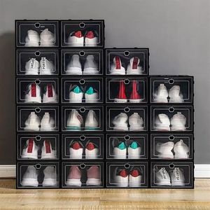 NEW!!! Thicken Plastic Shoe Boxes Clear Dustproof Shoe Storage Box Transparent Flip Candy Color Stackable Shoes Organizer Boxes Wholesale PRO232