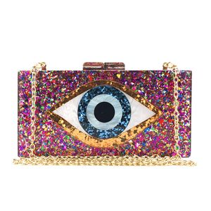 Solid Black Patchwork Glitter Evil Eye Acrylic PVC Plastic Box Clutches Summer Beach Travel Evening Handbags Women Acrylic Bags Y200623