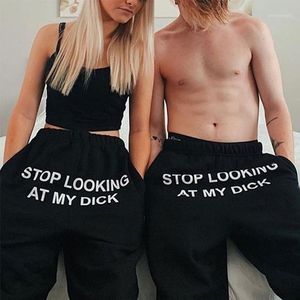 Беговые брюки Летние 2021 Joggers Женщины Письмо перестают смотреть на мой член спортивные штаны хип-хоп черная высокая талия бежащие брюки женщин1