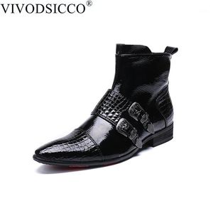 VIVODSICCO Stivali da uomo stile britannico Moda doppie fibbie Stivali da uomo in coccodrillo Scarpe da uomo Mantieni caldo Caviglia1