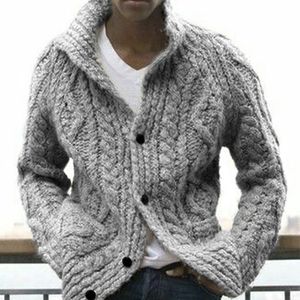 Outono inverno cor sólida camisola retro homens Único breasted malha solta plus size outwear tops 201120
