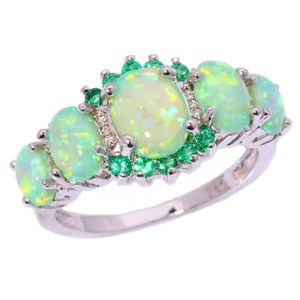 925 Silver Green Fire White Opal en Jade Ring Lady Sieraden Silver Diamond Wedding Ring 6-10 2 kleuren Optioneel