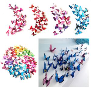 Farfalla Adesivi murali Decorazione murale Murales Magnete 3D Farfalle Decalcomanie arte fai da te Home Camere per bambini Decorazione 12 pz / lotto w-00557