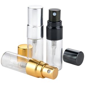 2022 2ml 2.5ml 3ml Travel Refillerbar Glass Parfymflaska med UV-spruta kosmetisk pumpsprayförstärkare Silver Black Gold Cap