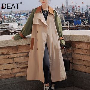 [Deat] casaco feminino bateu cor retalhos lacing slim solto sobre longo englan estilo elegante novo outono moda roupas am788 201031