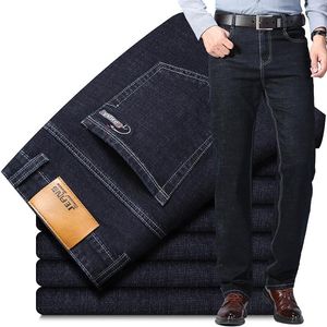 Jeans masculinos primavera outono slim fit moda negócio estilo clássico estiramento denim calças casuais macho preto azul, 1899