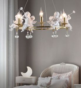 Children's Room Bedroom Chandeliers Lighting Nordic Original Designer Angel Art Hanglamp LED Crystal Candle Light Fixture