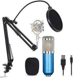 Professionell USB Kondensor Mikrofonbunt, BM800 Mic Kit med justerbar bommesaxfäste, stötmontering, popfilter USB-ljudkabel