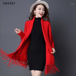 Women's Sweaters SMTZZJ Autumn Winter Oversized Coat Open Stitch Cardigans Sweater 2021 Women Female Red Grey Knitted Jacket Tops1