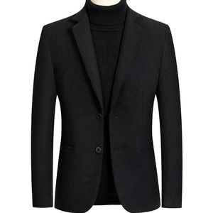 Ny höst vinter mens ull blazers casual små kostymjacka slim passform svart män klänning kostymer hög kvalitet tuxedo blazers man