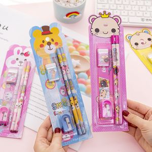 5pcs/set Kawaii Stationery Set Pen Sharpener Eraser Ruler Sets Christmas Gift for Kids School Office Writing Supplies 0857