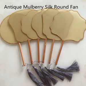 Natural Antique Blank White Silk Round DIY Hand Fans Handle Chinese Traditional Craft Costume Dance Show Adult Hand Paintings Embroidery