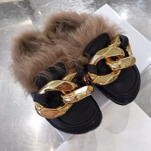 Women's Fur Mules Lazy Loafers Shoes Unisex Couples Shoes Genuine Leather Outdoor Casual Slippers Winter INS Fashion Female Shoes