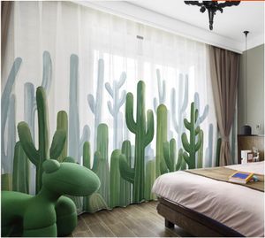 Cactus window curtain popular northern Europe green plant living room curtains modern elegant bedroom