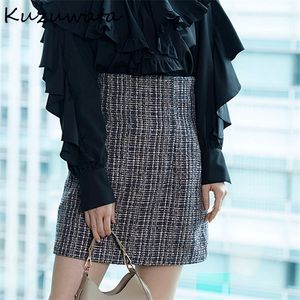 Kuzuwata 21 outono inverno design moda feminina curto jupes japão estilo faldas sólido casual cintura alta magro mini saias 220214