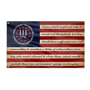 3 Percenters Flagge 1776 Rebellion Tyranny George Washington Vintage Banner Amerikanische UV-Beständigkeit Verblassen langlebige Wandflagge