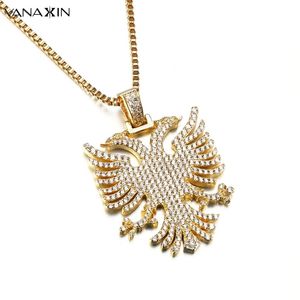 Albania Eagle Pendant Necklace Iced Kosova Serbia Double-headed Eagle CZ Paved Statement Hiphop Jewelry Men Women Ethnic Gifts 201014