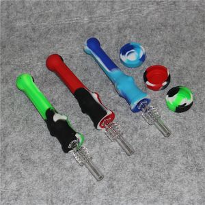 Smoking Silicone Nectar pipe Kit With Quartz Tips silicon hand pipes Smoking Tool dab straw oil rig