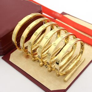 Love Series Gold Bangle AU 750 18 K Niemals 18-21 Größe mit Box mit Schraubendreher Offizielle Replik Top Qualität Luxus Marke Geschenk für Freundin Paar Armband