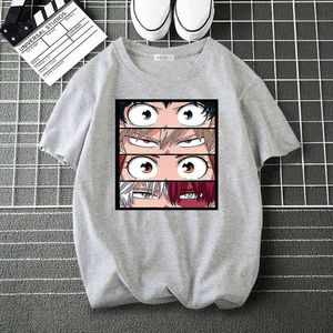 Demon Slayer Funny Eyes Cotton Tee Shirt Mężczyźni Anime Moda T Shirt Marka Casual Luźne Topy Męskie Hip Harajuku Koszulki G1224