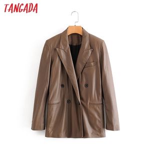 Tangada Outono Inverno Mulheres Oversized Faux Leather Blazer Feminino Manga Longa Menino Estilo Casual Casaco Ternos QN7 201023