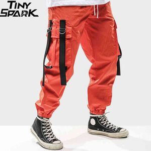 2021 Harajuku Pant Joggers Mężczyźni Hip Cargo Spodnie Kieszenie Swag Wstążka Sportowa Streetwear Wiosna Letnia Torby Spodnie Hipster H1223