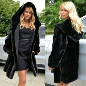 Длинные искусственные меховые пальто женская осень и зима новые пальто женские горячие продажи черный плюс размер плюшевый пальто теплый меховой куртку 201029