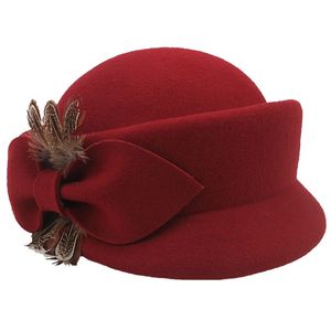 Girls Wool Fedoras Hat Ladies Fall Winter Fashion Elegant Feather Bow Cap Students Leisure Beret Woolen B-8687 201015