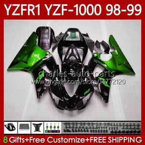 Motorrad-Karosserie für Yamaha grüne Flammen YZF R 1 1000 CC YZF-R1 YZF-1000 98-01 Karosserie 82No.54 YZF R1 YZFR1 98 99 00 01 1000CC YZF1000 1998 1999 2000 2001 OEM-Verkleidungen