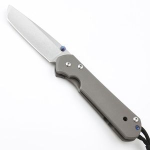 Varmförsäljning! EDC Pocket Folding Kniv D2 TANTO POINT STONE WASH BLADE CNC TC4 Titanlegeringshantering med lädermantel