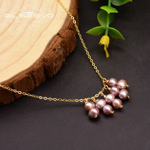 GLSEEVO Purple Pearl Necklace For Women 925 Sterling Silver Party Wedding Birthday Gifts Fine Jewellery Collar Mujer GN0107 Q0531