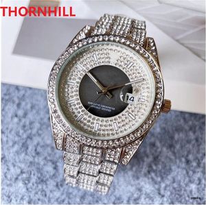 Hochwertige Herren- und Damen-Diamant-Ringuhr, 40 mm, komplett aus Edelstahl, Luxus-Quarz, Präsident, klassische Atmosphäre, gut aussehende klassische Armbanduhren