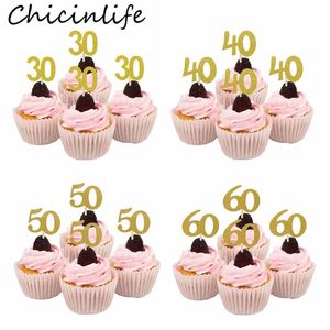 Chicinlife 10Pcs 30 40 50 60 Years Old Cupcake Toppers Birthday Party Anniversary Adult 30th Birthday Cake Accessory Supplies Y200618