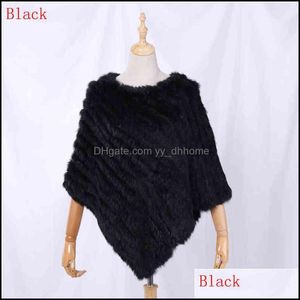 Schals, Wickel, Hüte, Handschuhe, Modeaccessoires, Damen, echter Kaninchenfell-Schal, natürlicher gestrickter Poncho-Schal, Herbst-Winter 211231. Drop-Lieferung