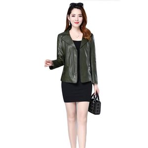Giacca in pelle da donna verde xl- plus size manica lunga 2020 autunno nuova moda coreana breve slim mom pu ecopelle cappotto LJ201012