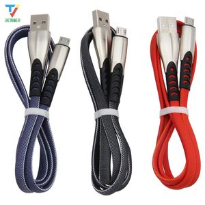 Micro USB-kabel för SAMAUNG Xiaomi Snabb Laddning Zinc Alloy Flat Flätad Data Sync Cord 1m Cable för Android Smart Phones