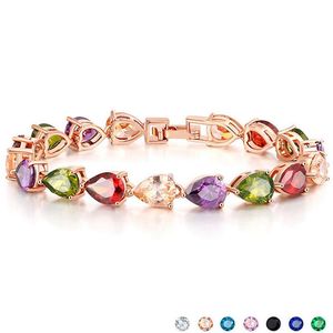 2020 Classical Fashion Jewelry 925 Sterling Silver&rRose Gold Water Drop Pear Cut Colorful CZ Diamond Women Wedding Bracelet For Lover Gift