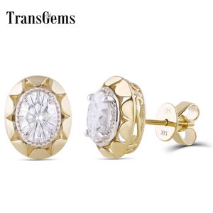 Transgems Vintage 14K 585 Gul Guld 2CTW 6 * 7mm Oval GH Färg Moissanite Stud Örhängen med tryck tillbaka för kvinnor Fina örhängen Y200620