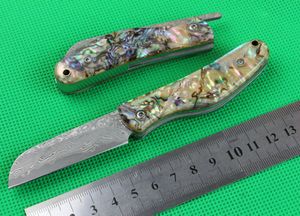 1 шт Высокое качество Дамаск бритва нож VG10 Dimassuss Стальная лезвие Abalone Shell нержавеющая сталь листовой ручка карманные складные ножи