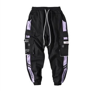 Hip Hop Wstążki Cargo Mężczyźni Joggers Męskie Streetwear Spodnie Wojskowe Moda Mężczyzna Elastyczna Talii Pant Cotton Black 201218