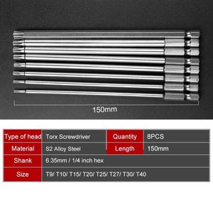 Wholesale t20 torx for sale - Group buy 150mm Torx Screwdriver Bits Set Sizes Electric Long Inch Hex Shank Magnetic T9 T10 T15 T20 T25 T27 T30 T40 Y200321