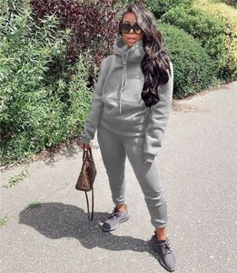 Nowe jesienne zimowe kobiety stałe kolory dresy jogger kombinezon pullover z kapturem z kapturem+spodnie dwupoziomowy zestaw swobodny plus size 2x stroje 3987