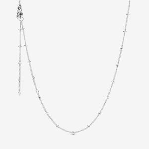 100% 925 Sterling Silver Justerbar Beaded Chain Halsband Fit European Pendants och Charms Fashion Women Wedding Engagement Smycken Tillbehör
