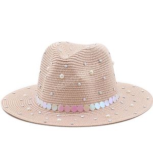 Vår sommar solhatt pärla strand hatt jazz straw hatt kvinnor män breda rand hattar kvinna man panama cap kvinnlig manlig utomhus casual kepsar semester solskydd sunhats