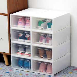 6pcs 투명 한 구두 상자 저장 구두 상자 두꺼운 방진 신발 주최자 상자 겹쳐질 수있는 콤비네이션 캐비닛 BBB14354
