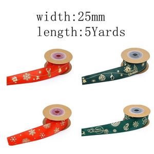 5yards/roll 25mm Red Printing Silk Satin Ribbons Bow Party Juldekorativt DIY Tyg Ribbon Crafts Gift Wrapping Jlloev