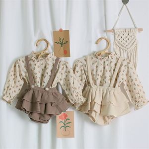 Knitted Baby Girls Clothes Set Autumn Newborn Baby T-shirt Floral And Romper Ruffle Toddler Girls Romper Dress Cotton Outfits LJ201221